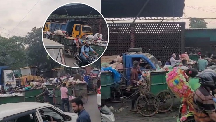নতুন বাজার প্রগতি সরণিতে আবর্জনার ডিপোয় তীব্র যানজট, জনভোগান্তি