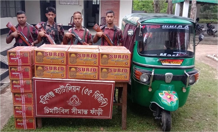 হবিগঞ্জে বিজিবির অভিযানে ১১ লাখ টাকার মালামাল ও যানবাহন আটক