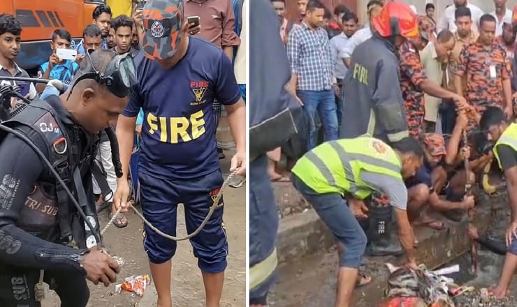 খোলা ম্যানহোলে পড়ে বৃষ্টির পানির স্রোতে তলিয়ে গেলেন নারী, উদ্ধারে ফায়ার সার্ভিস