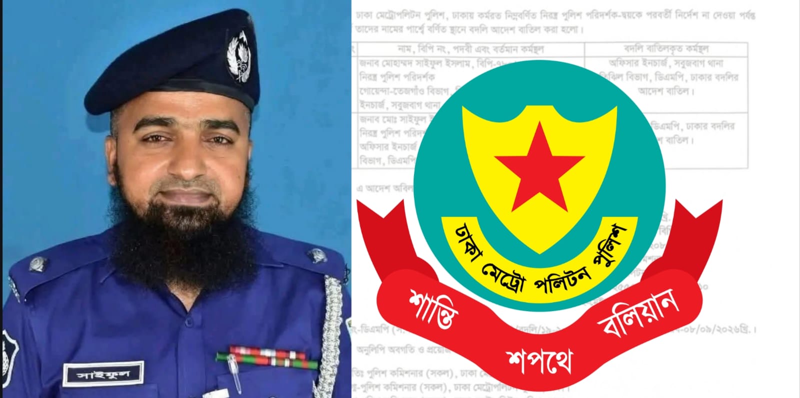 ওসি বদলির এক ঘণ্টার মধ্যে আদেশ বাতিল করল ডিএমপি