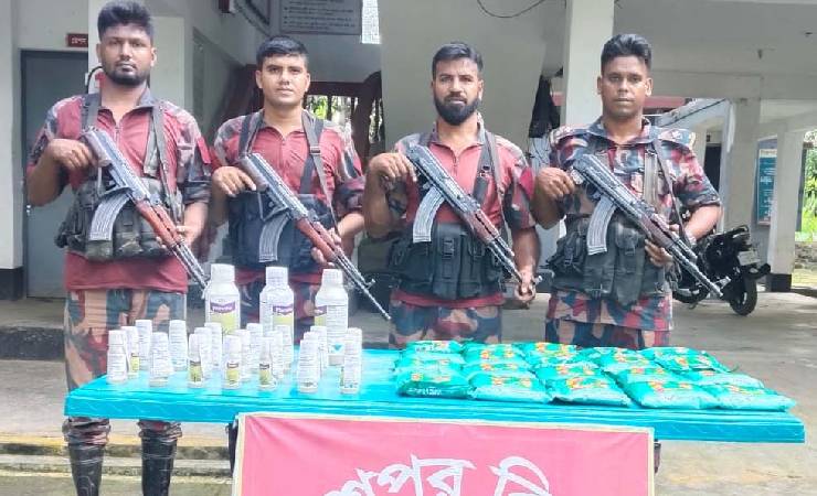 মহেশপুর সীমান্তে বিজিবির অভিযানে ভারতীয় সিরাপ ও কীটনাশক আটক